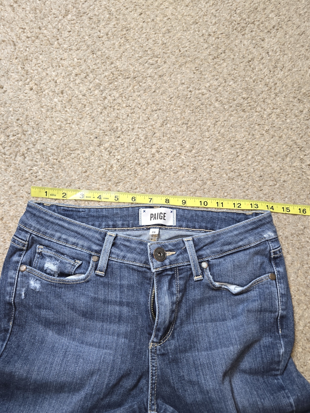 PAIGE Medium Dark Blue Distressed Skinny Jeans Size 28 - Picture 2 of 6
